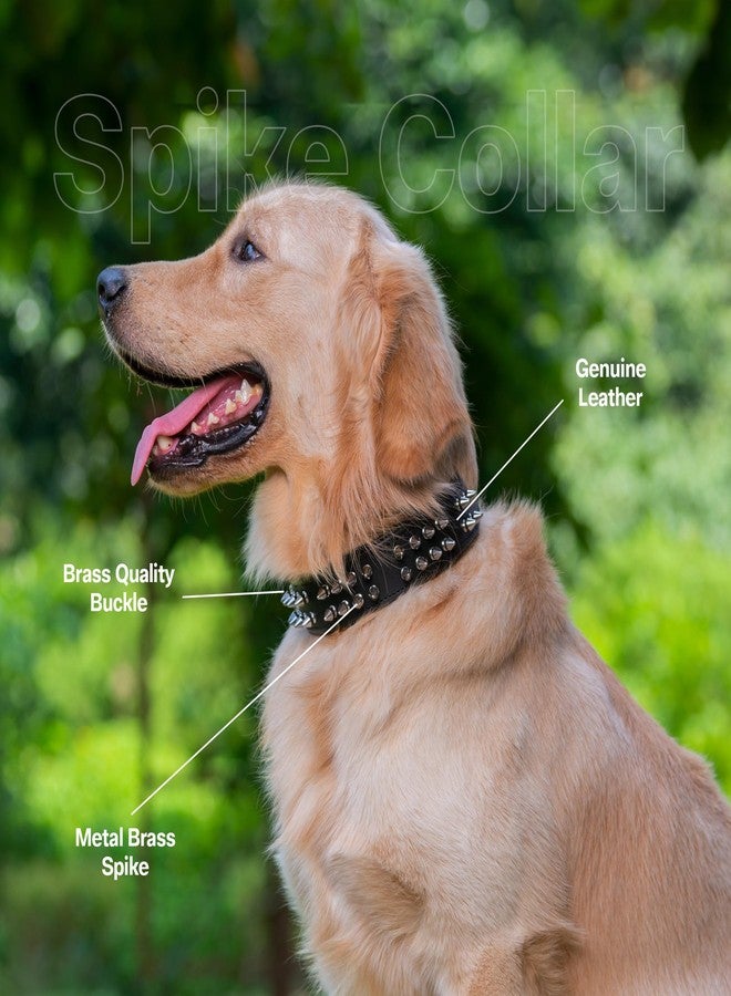 ADIL'S Leather Dog Collar With Spike, Adjustable Metal Buckle Studded Collars For Small, Medium, & Large Dog With D Ring, Width: 38Mm Black, Size Xl - Image 3